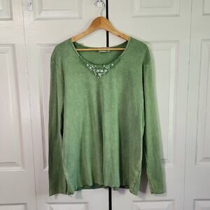 Apt. 9 Womens Green Yellow Long Sleeve Top Size 1X Lace Beads Sequins Fairycore